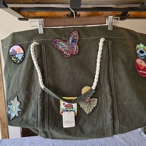 FREE PEOPLE Been There Badge Patched Sea Serpent Green Messenger Bag